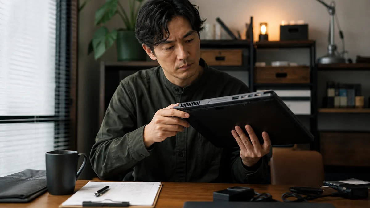 中古PCを仕事用に選ぶときに見るところについて、実際の仕事場で使い方を確かめる人
