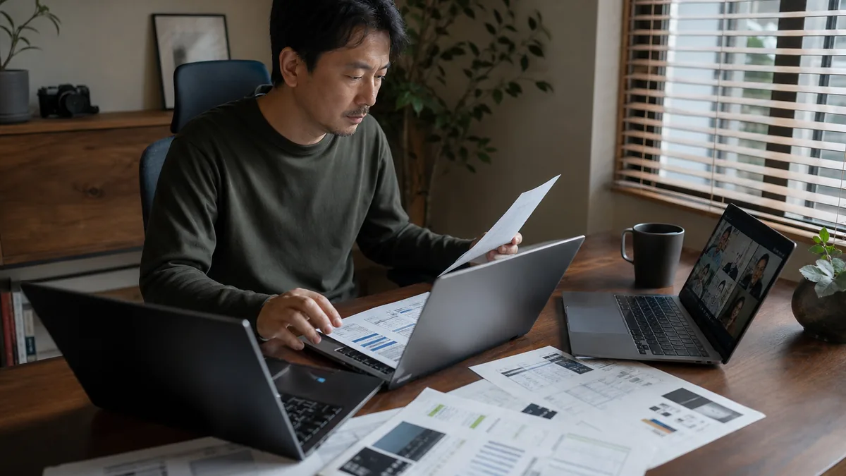 仕事用PCの選び方｜必要なスペックを作業から逆算するについて、実際の仕事場で使い方を確かめる人