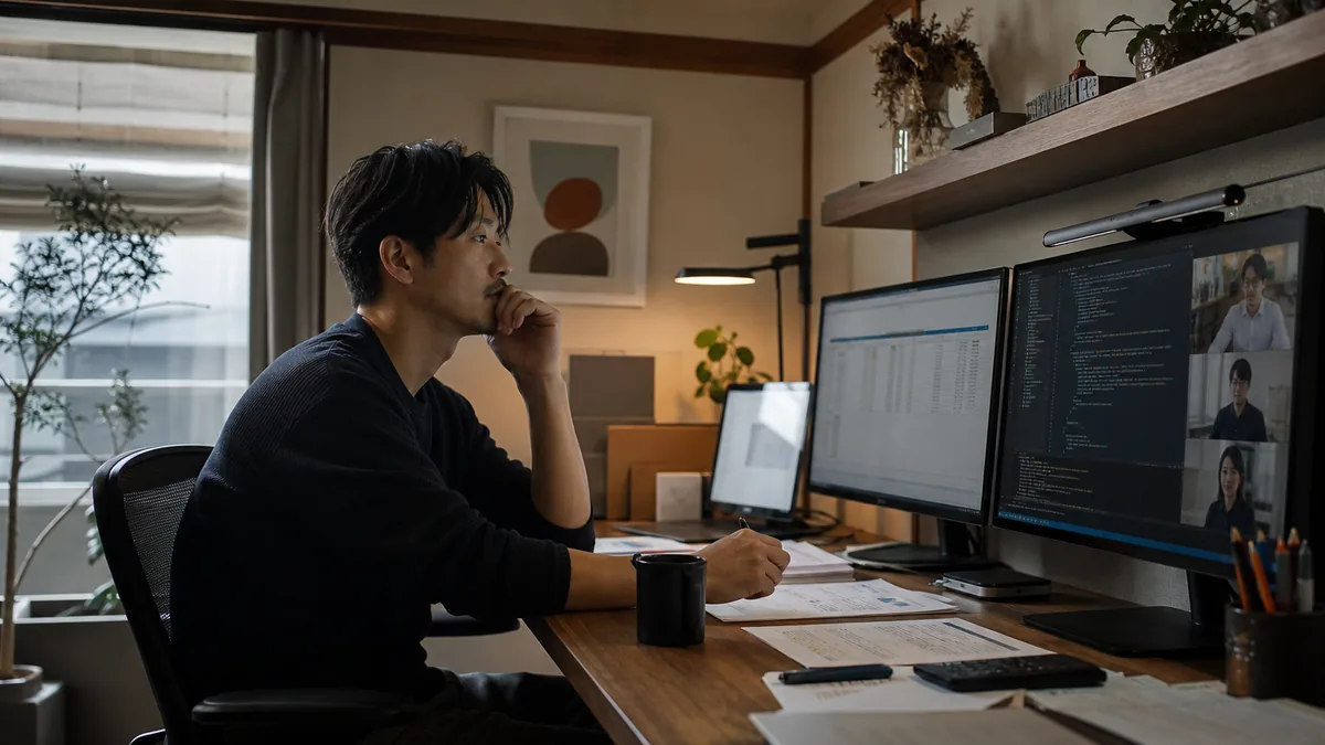 在宅ワーク用モニターの選び方｜作業内容から決めるについて、実際の仕事場で使い方を確かめる人